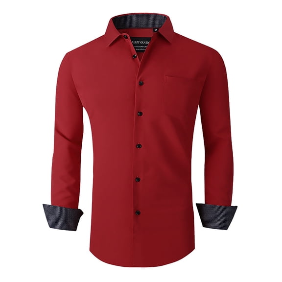JTieacloth Casual Button Down Shirts Men's Long Sleeve Button Down Dress Shirts Business Casual Untucked Stretch Shirts Red