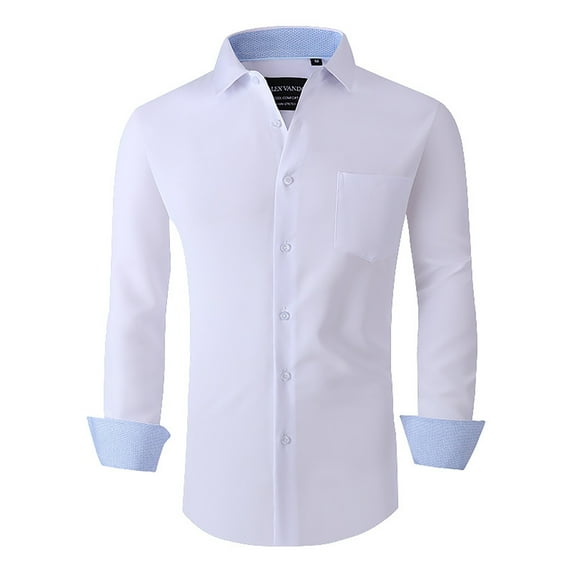 JTieacloth Casual Button Down Shirts Men's Long Sleeve Button Down Dress Shirts Business Casual Untucked Stretch Shirts White