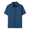 thumbnail image 1 of JTieacloth Casual Button Down Shirts Summer Men's Casual Vintage Lapel Plus Size Cotton And Linen Short Sleeved Shirt Blue, 1 of 6
