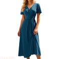 thumbnail image 1 of JTieacloth Casual Dresses for Women Short Sleeve V Neck Summer Dress Elastic Waist A-Line Dresses,Green, 1 of 6