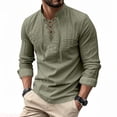 thumbnail image 1 of JTieacloth Casual Fashion Linen Long Sleeve Shirt With Drawstring Stand Collar Hip Hop Stylish Top For Outfits Wedding Button Down Shirt Green, 1 of 5