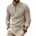 thumbnail image 1 of JTieacloth Casual Fashion Linen Long Sleeve Shirt With Drawstring Stand Collar Hip Hop Stylish Top For Outfits Wedding Button Down Shirt Yellow, 1 of 5