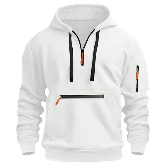 JTieacloth Casual Fleece Sweatshirts Men's Autumn And Winter Long Sleeved Hooded Sweatshirt Men's Casual Unique Outdoor Design Long Sleeved Plus Hooded Sweatshirt White