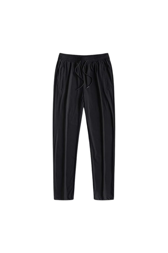 Casual Loose Drawstring Pants Men Unisex Stretch Quick Drying Pants Casual Elastic Waist Drawstring Stretch Pants Black