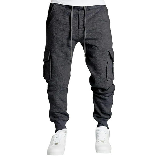 JTieacloth Casual Pants for Men Men's Autumn And Winter Fleece Overalls Men's Pocket Pants Sports Casual Pants Cargo Pants Gray