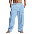 thumbnail image 1 of JTieacloth Casual Pants for Men Men's Fashion Solid Color Linen Casual Pants Breathable Cargo Pocket Loose Casual Wide Leg Pants Blue, 1 of 6