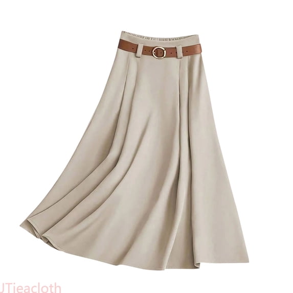 JTieacloth Casual Pleated Skirt Flowy Midi Length A Line Design Versatile Everyday Wear Soft Comfortable Stretch Waistband Lightweight Fabric For Easy Movement And Style,Women's Skirts(Beige)