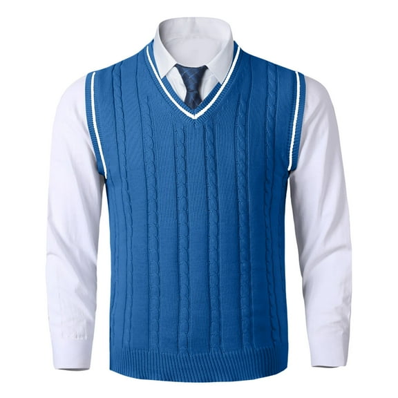 JTieacloth Casual Pullover Sweater Male Knitted Vest Vest V Neck Sleeveless Padded Sweater Vest(Blue)