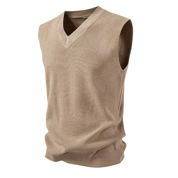 JTieacloth Casual Pullover Sweater Men's Casual V Neck Solid Color Pullover Sleeveless Knitted Vest(Yellow)