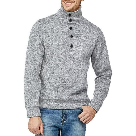 JTieacloth Casual Sweater Jackets Male Autumn And Winter Tops Button Down Turtleneck Knitted Wool Long Sleeve Pullover Top(Gray)