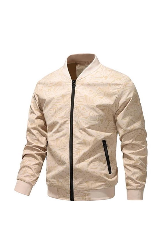 Casual Warm Coat Border Spring And Autumn Jacket For Men Simple Youth Zipper Bag Beige