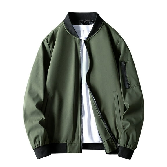 JTieacloth Casual Warm Coat Men Stand Up Collar Zipper Cardigan With Side Sleeve Zipper Design Business Jacket Casual Loose Comfortable Trendy Jacket Green