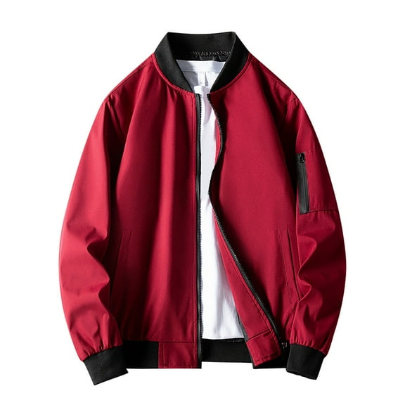 JTieacloth Casual Warm Coat Men Stand Up Collar Zipper Cardigan With Side Sleeve Zipper Design Business Jacket Casual Loose Comfortable Trendy Jacket Red