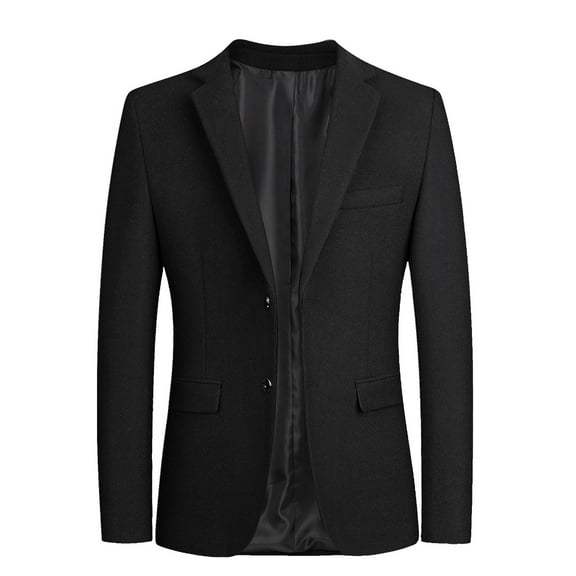 JTieacloth Casual Warm Coat Mens Autumn And Winter Casual Fashion Single Breasted Suit Collar Pocket Wool Woolen Coat Small Blazer Windbreaker Black