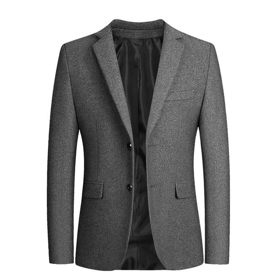 JTieacloth Casual Warm Coat Mens Autumn And Winter Casual Fashion Single Breasted Suit Collar Pocket Wool Woolen Coat Small Blazer Windbreaker Gray