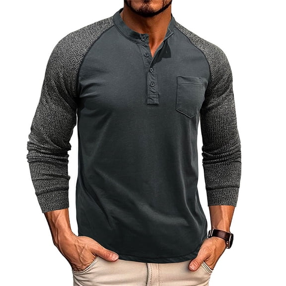 JTieacloth Classic Collared Shirt with Pocket Mens 2 Pack Cotton T Shirt Crew Neck Long Sleeve Tee Shirts Hipster Hip Hop Longline Casual Tops Gym Muscle Shirts Gray XL