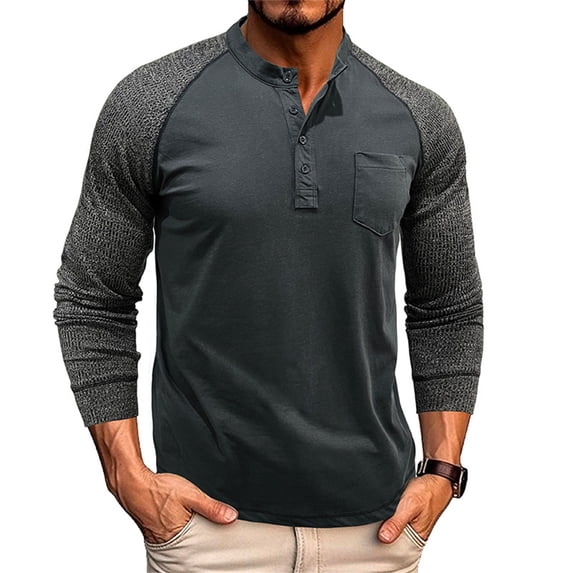 JTieacloth Classic Collared Shirt with Pocket Mens 2 Pack Cotton T Shirt Crew Neck Long Sleeve Tee Shirts Hipster Hip Hop Longline Casual Tops Gym Muscle Shirts Gray L