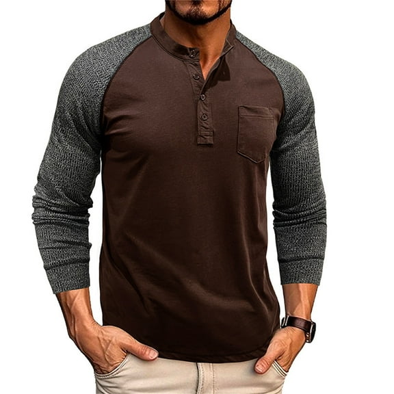 JTieacloth Classic Collared Shirt with Pocket Mens 2 Pack Cotton T Shirt Crew Neck Long Sleeve Tee Shirts Hipster Hip Hop Longline Casual Tops Gym Muscle Shirts Brown XL