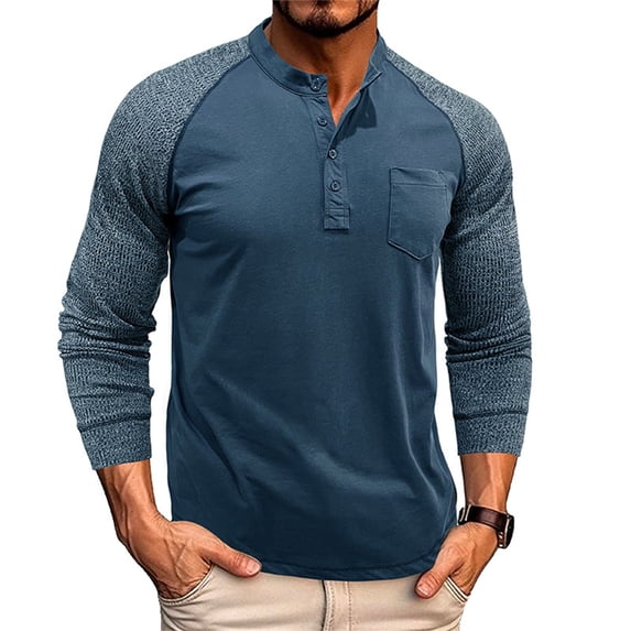 JTieacloth Classic Collared Shirt with Pocket Mens 2 Pack Cotton T Shirt Crew Neck Long Sleeve Tee Shirts Hipster Hip Hop Longline Casual Tops Gym Muscle Shirts Blue XXL