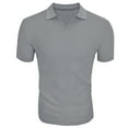thumbnail image 1 of JTieacloth Classic Collared Shirt with Pocket Men's Spring And Summer Fashion Loose Lapel Striped Strip Solid Color Short Sleeve T Shirt Top Gray XL, 1 of 5
