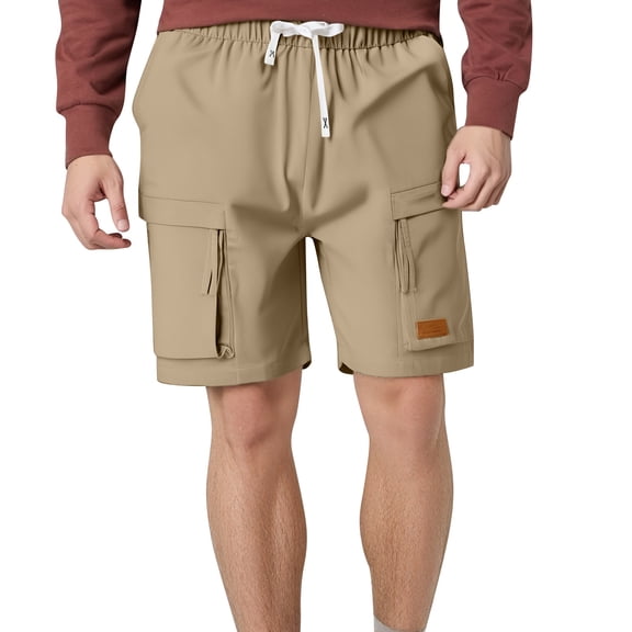 JTieacloth Classic Mens Cargo Short Mens Casual Mid Waist Pant Short Cargo Pant Solid Splice Pocket Drawstring Shorts Fashion Solid Color Loose Pant Short,Yellow