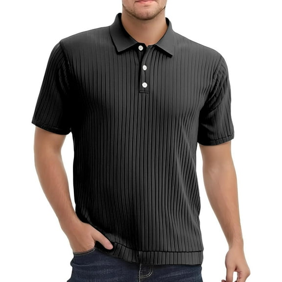 JTieacloth Collar Shirt for Men an Solid Color Lapel Button Knitted Jacquard Quick Drying Ice Silk Elastic Shirt For Men Casual Loose And Trendy Short Sleeved Shirt Black XXL