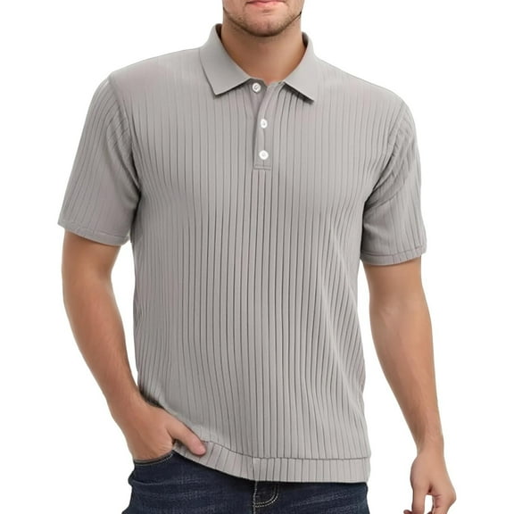 JTieacloth Collar Shirt for Men an Solid Color Lapel Button Knitted Jacquard Quick Drying Ice Silk Elastic Shirt For Men Casual Loose And Trendy Short Sleeved Shirt Gray L