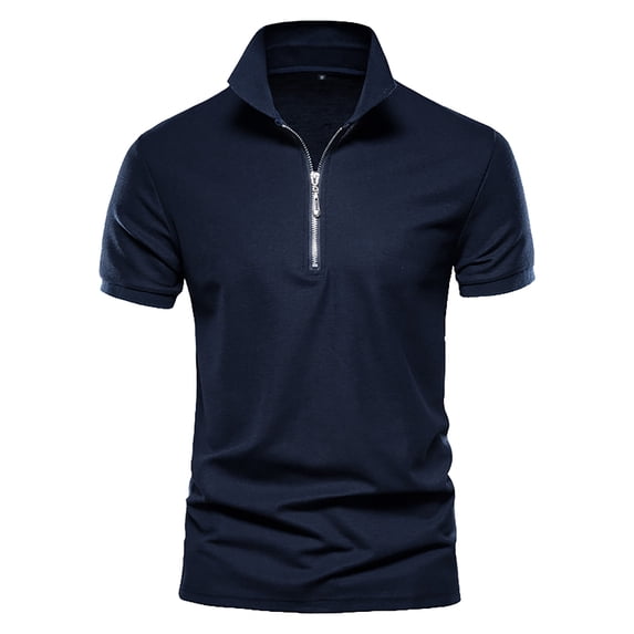 JTieacloth Collar Shirt for Men Men'S Spring And Summer Fashion Loose Lapel Zipper 3d Short Sleeved Tops T Shirt Tops Blue XL