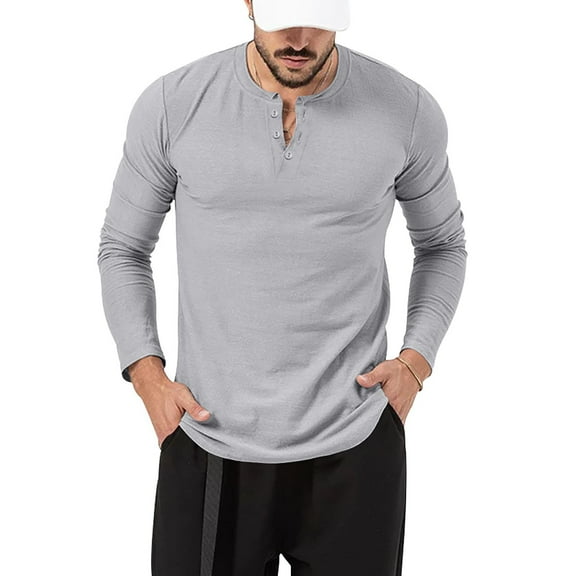 JTieacloth Collar Shirt for Men Men Solid Color Outdoor Sports Fitness Long Sleeved Shirt Bottom Shirt Top Gray XXL