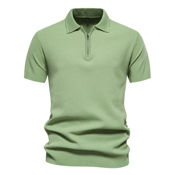 JTieacloth Collar Shirt for Men Mens Summer Lapel Casual Knit Shirt Fashion Solid Color Cotton Short Sleeve Tops Green L