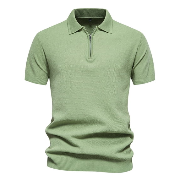 JTieacloth Collar Shirt for Men Mens Summer Lapel Casual Knit Shirt Fashion Solid Color Cotton Short Sleeve Tops Green XXL