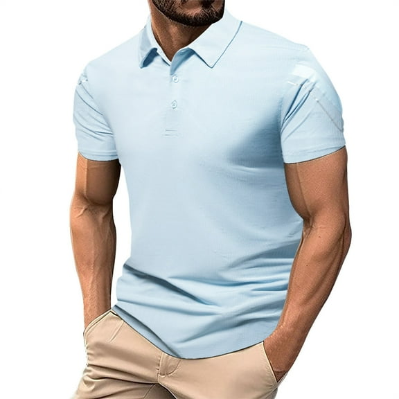 JTieacloth Collared T Shirt Men's Summer Lapel Short Sleeve Summer Thin Business Ice Silk Blue XXL