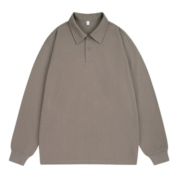 JTieacloth Collared T Shirt Men's Versatile Long Sleeved Lapel T Shirt Solid Color Fashionable Casual Top Gray S