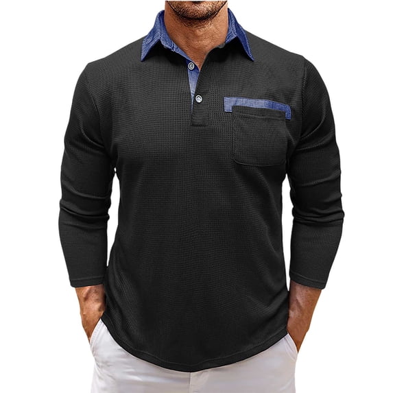 JTieacloth Collared Work Shirts Long Sleeved Collared Gentleman's Knitted Shirt Is Casual And Comfortable Black L