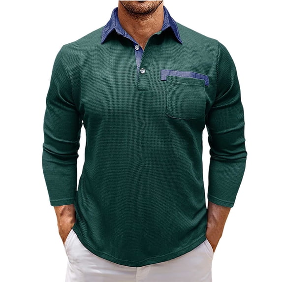 JTieacloth Collared Work Shirts Long Sleeved Collared Gentleman's Knitted Shirt Is Casual And Comfortable Green XXL