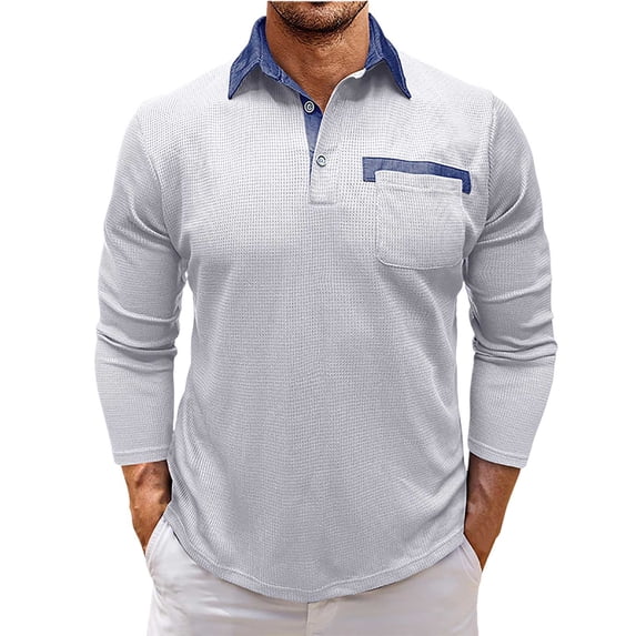 JTieacloth Collared Work Shirts Long Sleeved Collared Gentleman's Knitted Shirt Is Casual And Comfortable White L