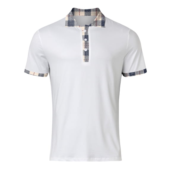 JTieacloth Collared Work Shirts Men's Casual Ribbed Lapel Button Business Color Block T Shirt For Men White XXXXL