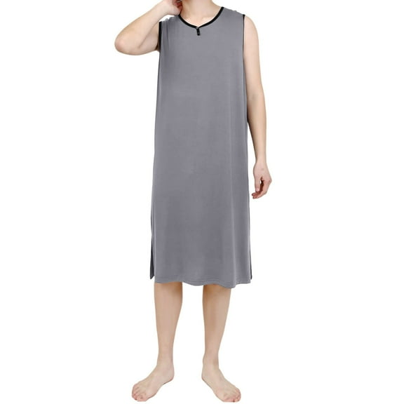 JTieacloth Comfy Nightwear Mens Nightgown Night Shirt For Sleeping Short Sleeve Nightgown Big And Tall Loose Kaftan Sleepwear Gray