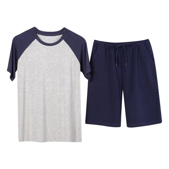 JTieacloth Comfy Nightwear Mens Summer Home Wear Casual Pajamas Home Set Blue