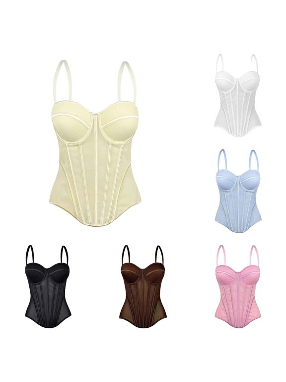Corset Top for Women Mesh Bodice Top With Sheer Lace And Exposed Back Waist Cincher Spaghetti Strap Top For Contouring And Everyday Wear