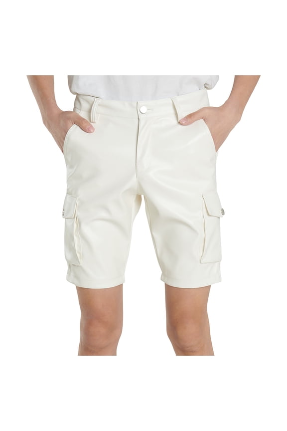 Cotton Drawstring Cargo Shorts Men Leather Shorts Lacquer Short Pants Latex PU Underpants Leather Shorts Clubwear Lingerie Shiny Pants Training Gym Dance Shorts,White