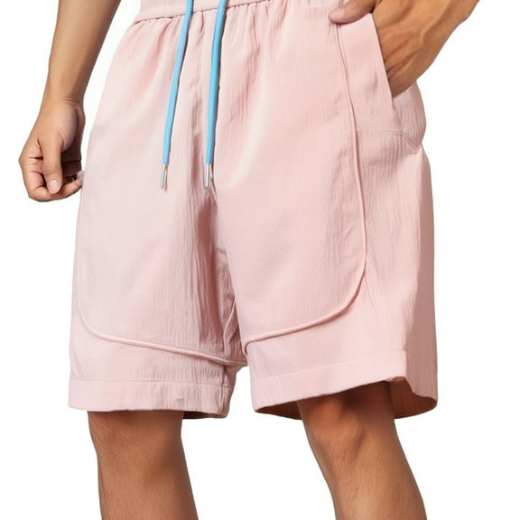 JTieacloth Cotton Drawstring Cargo Shorts Men's Summer Casual Loose Breathable Ice Feel Beach Shorts Athletic Swim Trunks Fashionable Trendy,Pink