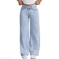 thumbnail image 1 of JTieacloth Cute Girls Jeans Pants High Waisted Flared Denim Pants For Teen Girls With Embroidered Back Pockets And Snowflake Wash Distressed Wide Leg Design Stretch Jeans,Sizes 11-12 Years, 1 of 7