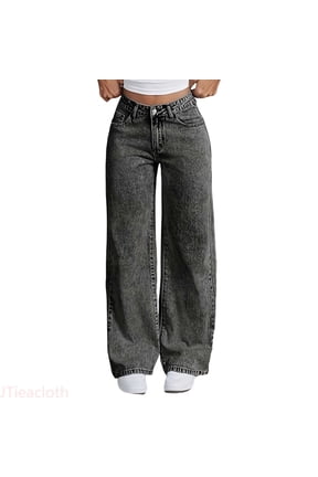 Cute Girls Jeans Pants High Waisted Flared Denim Pants For Teen Girls With Embroidered Back Pockets And Snowflake Wash Distressed Wide Leg Design Stretch Jeans,Sizes 13-14 Years