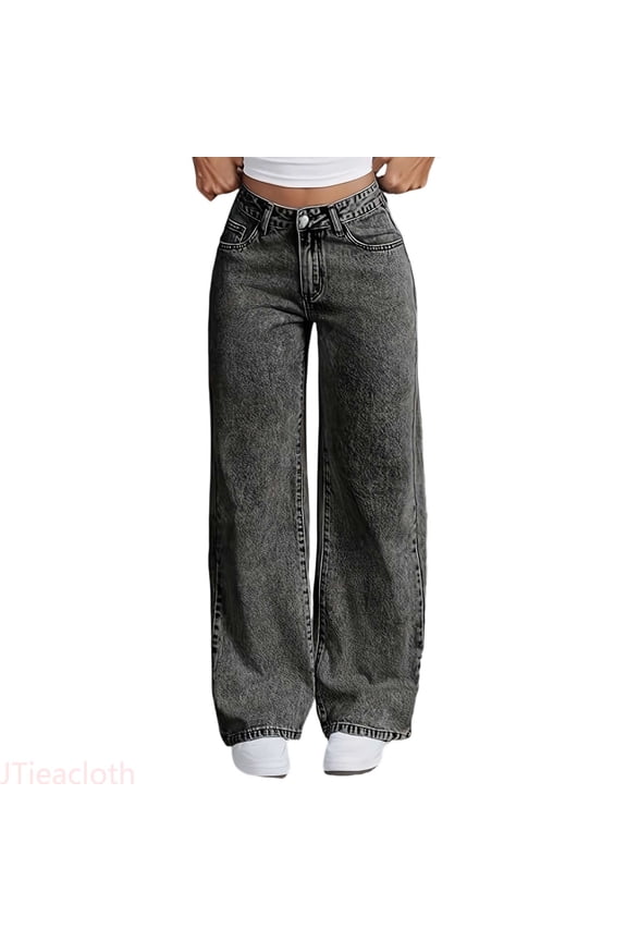 Cute Girls Jeans Pants High Waisted Flared Denim Pants For Teen Girls With Embroidered Back Pockets And Snowflake Wash Distressed Wide Leg Design Stretch Jeans,Sizes 13-14 Years