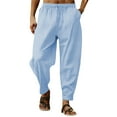 thumbnail image 1 of JTieacloth Drawstring Pants for Men Men's Spring And Autumn Casual Pants With Solid Color Striped Elastic Loose Pants Fashion Sweatpants Blue, 1 of 6
