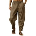 thumbnail image 1 of JTieacloth Drawstring Pants for Men Men's Spring And Autumn Casual Pants With Solid Color Striped Elastic Loose Pants Fashion Sweatpants Brown, 1 of 6