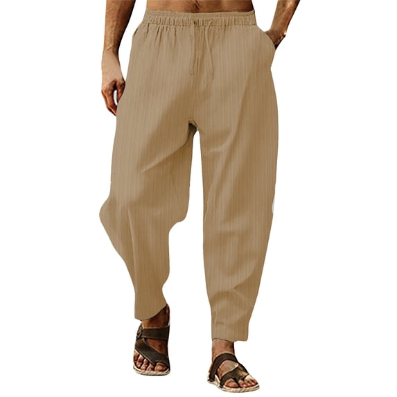JTieacloth Drawstring Pants for Men Men's Spring And Autumn Casual Pants With Solid Color Striped Elastic Loose Pants Fashion Sweatpants Yellow