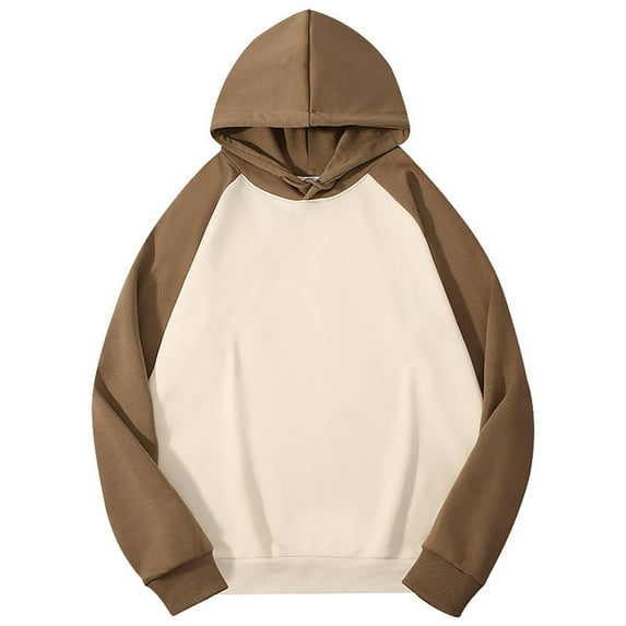 JTieacloth Drawstring Sweatshirts Male Hooded Pullover Long Sleeved Sweatshirt With Matching Color Raglan Sleeve Sweatshirt Beige