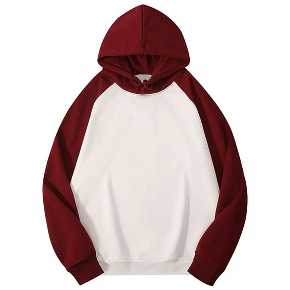JTieacloth Drawstring Sweatshirts Male Hooded Pullover Long Sleeved Sweatshirt With Matching Color Raglan Sleeve Sweatshirt White